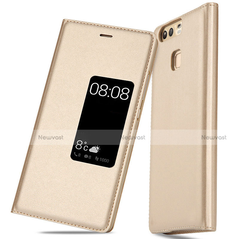 Leather Case Stands Flip Cover L03 for Huawei P9 Plus Gold