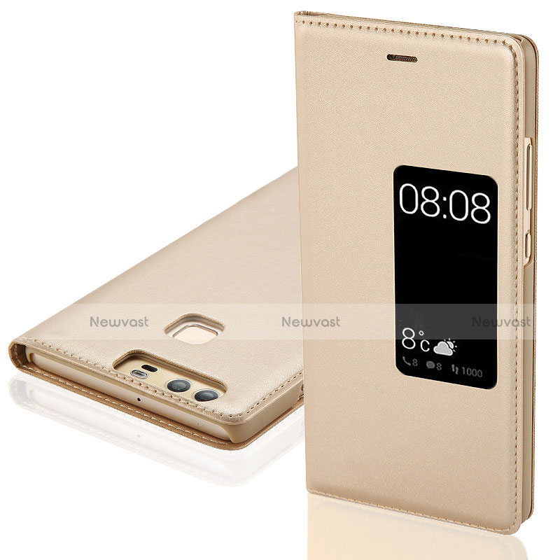Leather Case Stands Flip Cover L03 for Huawei P9 Plus Gold