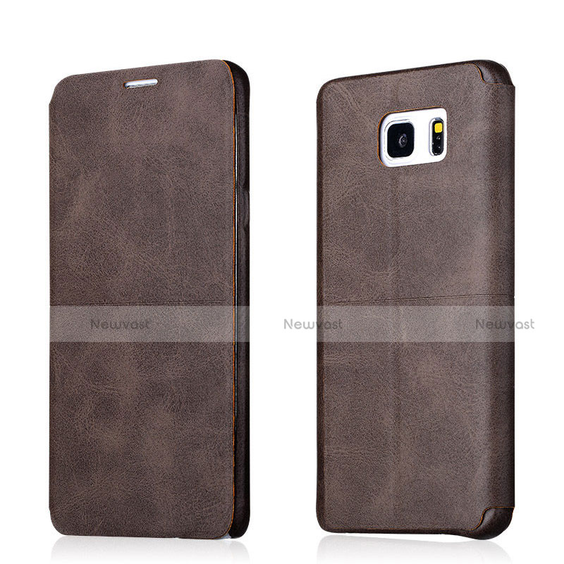 Leather Case Stands Flip Cover L03 for Samsung Galaxy Note 5 N9200 N920 N920F Brown