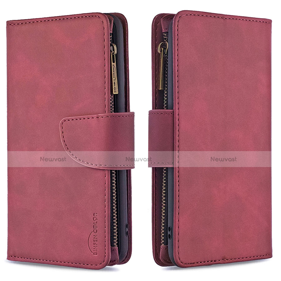 Leather Case Stands Flip Cover L03 Holder for Apple iPhone 13 Pro Max Red Wine