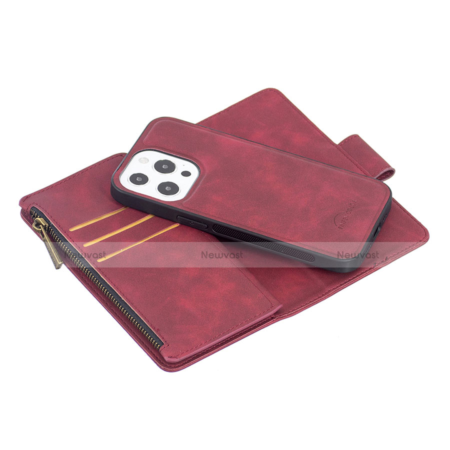 Leather Case Stands Flip Cover L03 Holder for Apple iPhone 13 Pro Red Wine