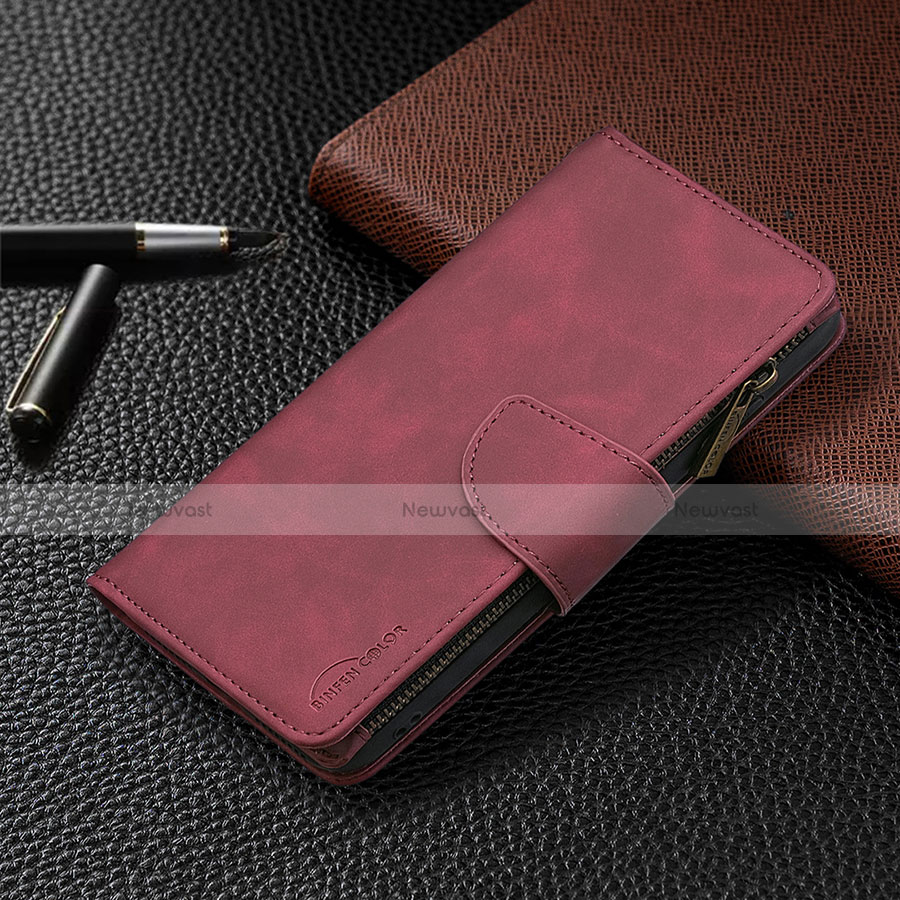 Leather Case Stands Flip Cover L03 Holder for Apple iPhone 13 Pro Red Wine