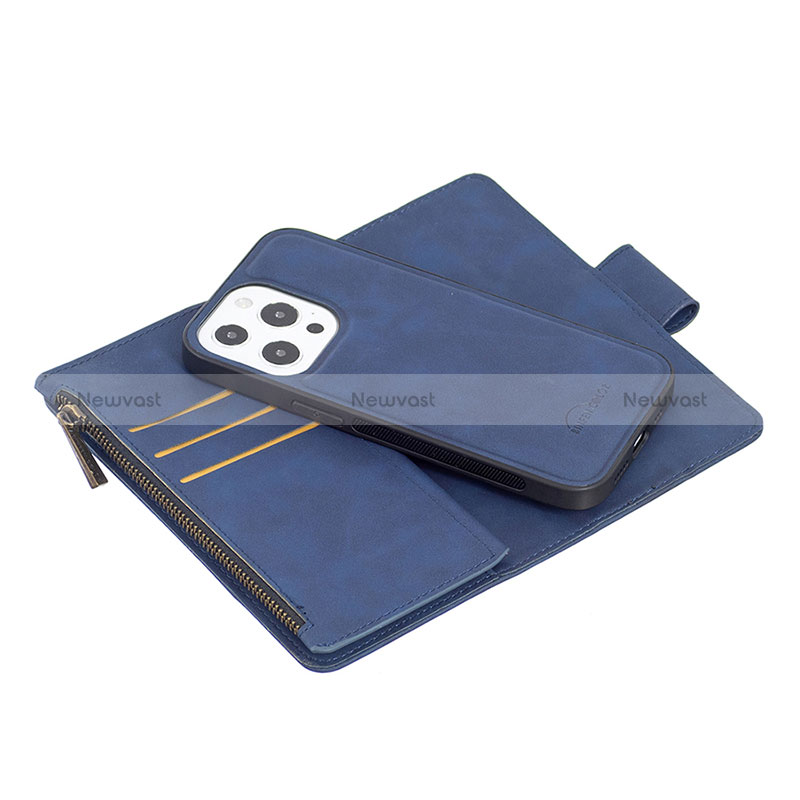 Leather Case Stands Flip Cover L03 Holder for Apple iPhone 14 Pro Max Blue