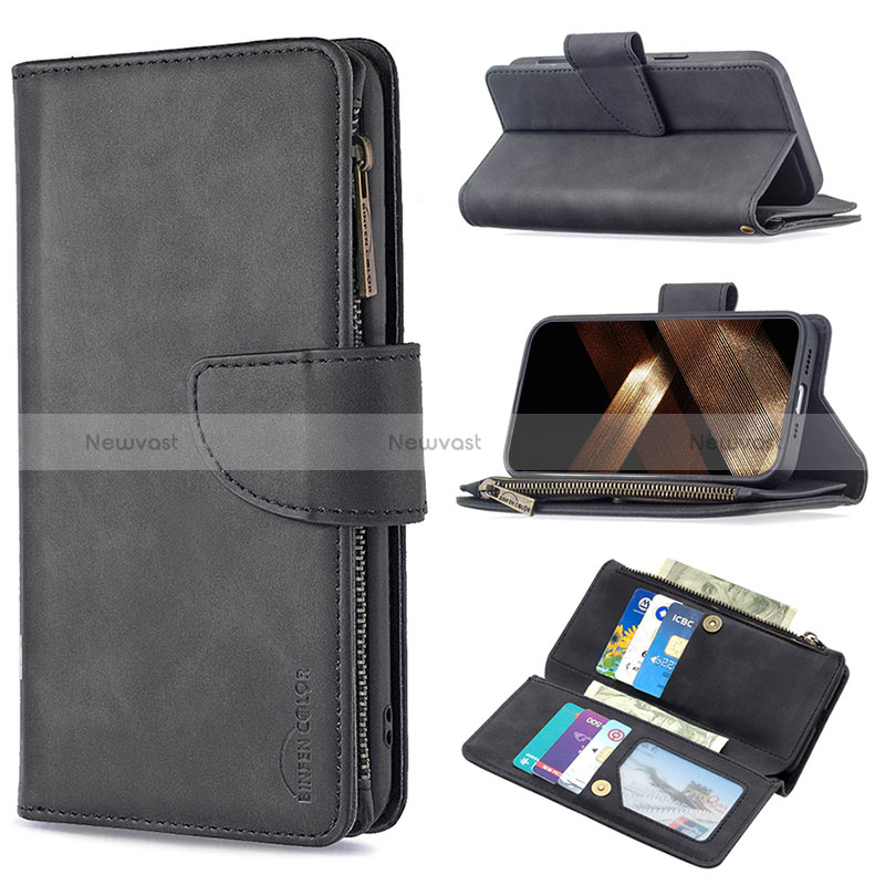 Leather Case Stands Flip Cover L03 Holder for Apple iPhone 15 Pro Black