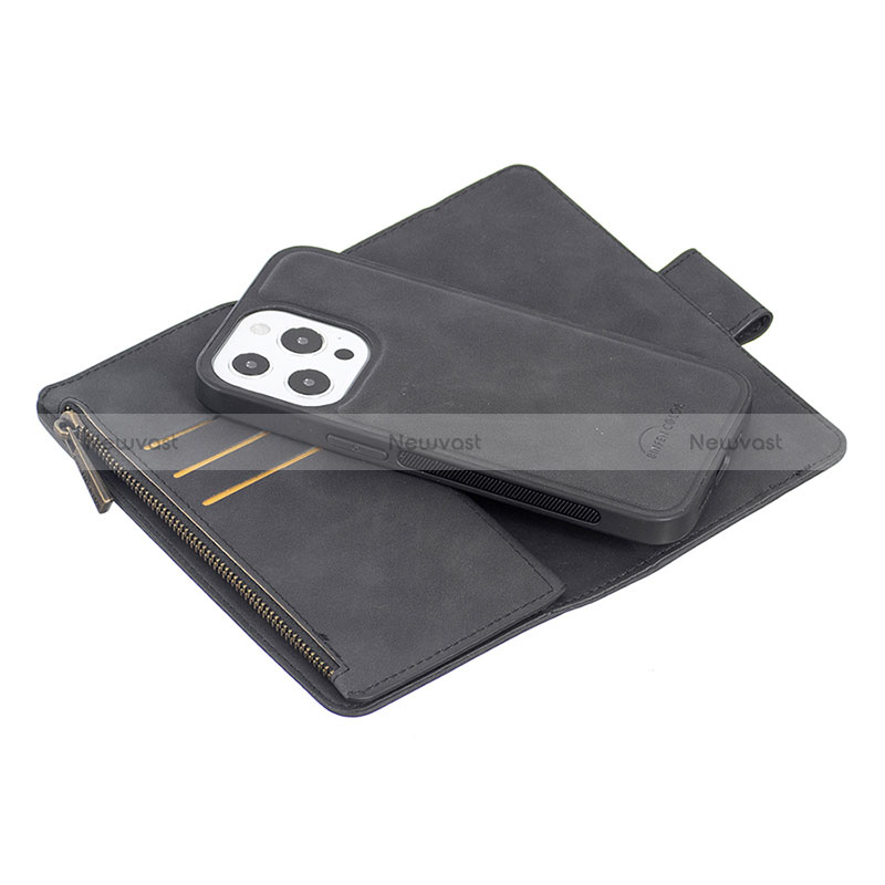 Leather Case Stands Flip Cover L03 Holder for Apple iPhone 15 Pro Black