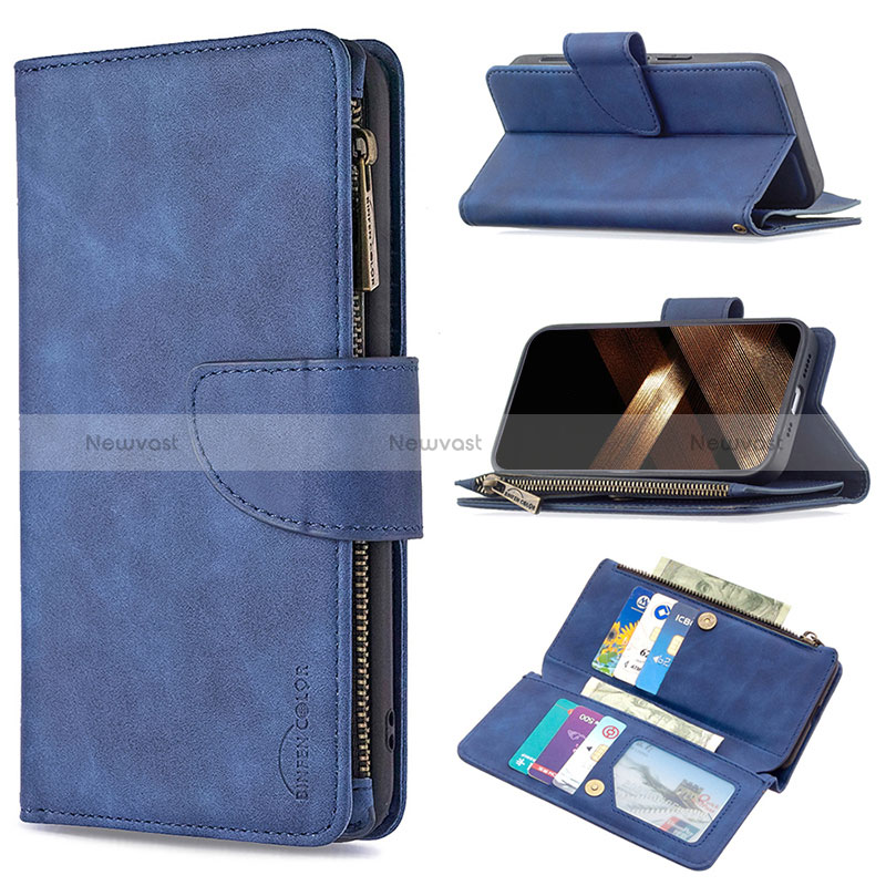 Leather Case Stands Flip Cover L03 Holder for Apple iPhone 15 Pro Blue