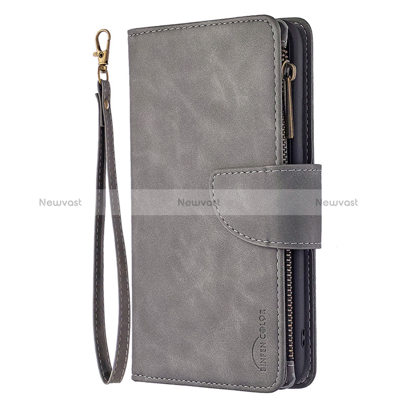 Leather Case Stands Flip Cover L03 Holder for Apple iPhone 15 Pro Dark Gray