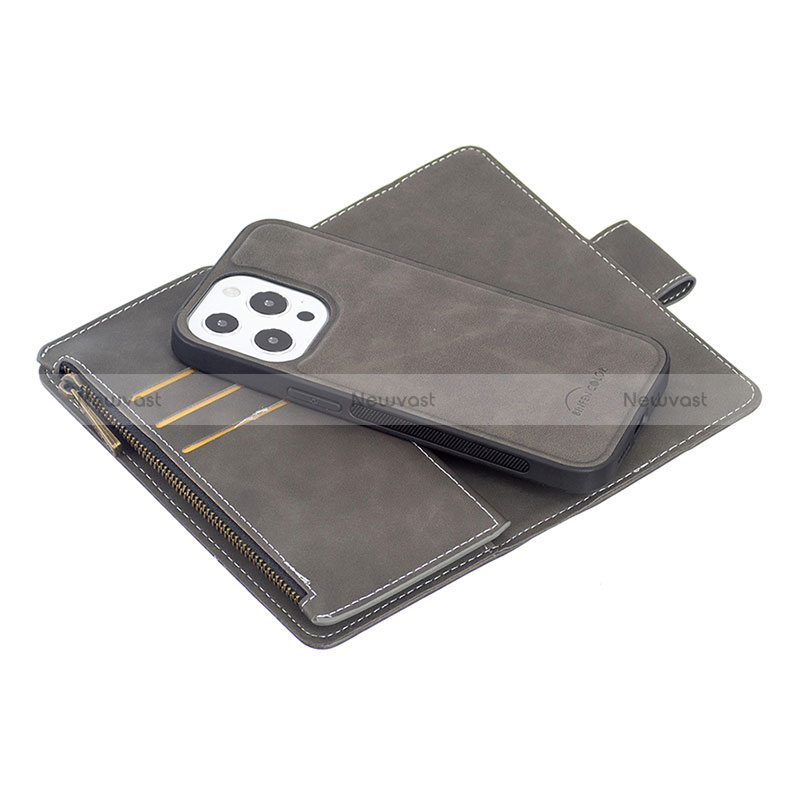 Leather Case Stands Flip Cover L03 Holder for Apple iPhone 15 Pro Dark Gray