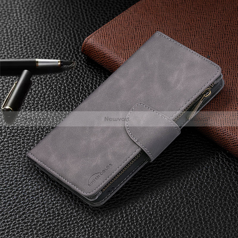 Leather Case Stands Flip Cover L03 Holder for Apple iPhone 15 Pro Dark Gray