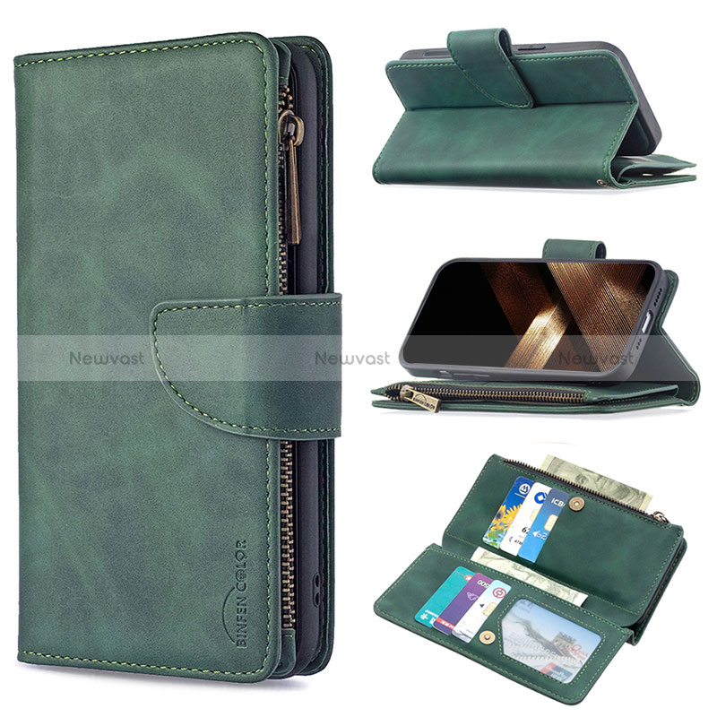 Leather Case Stands Flip Cover L03 Holder for Apple iPhone 15 Pro Green