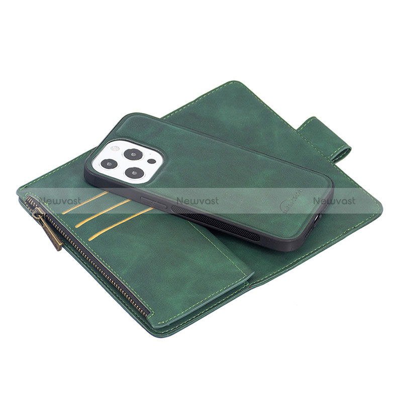 Leather Case Stands Flip Cover L03 Holder for Apple iPhone 15 Pro Green