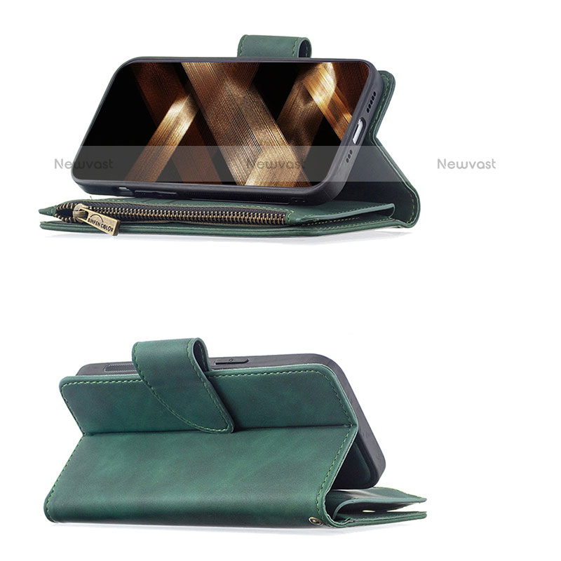 Leather Case Stands Flip Cover L03 Holder for Apple iPhone 15 Pro Max Green