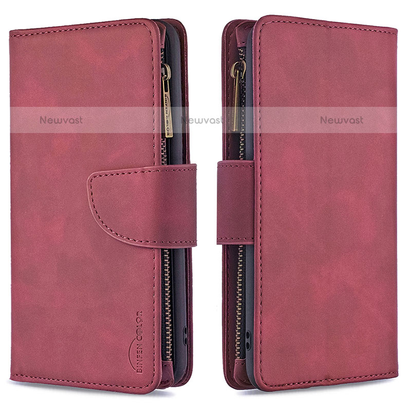 Leather Case Stands Flip Cover L03 Holder for Apple iPhone 15 Pro Max Red Wine