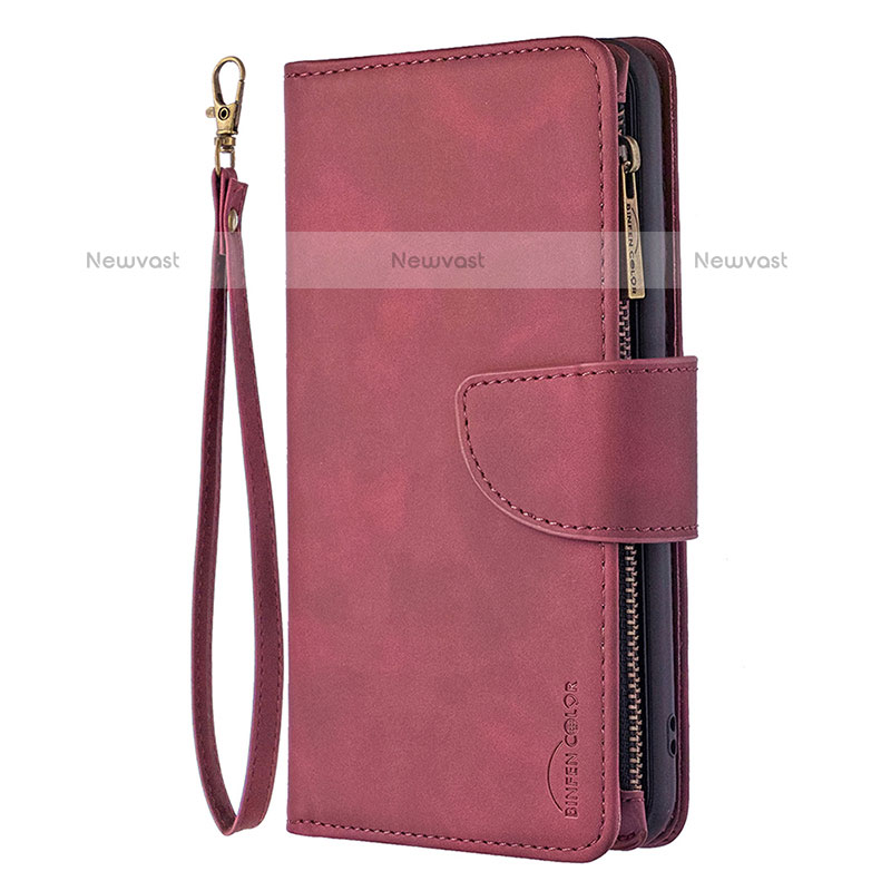 Leather Case Stands Flip Cover L03 Holder for Apple iPhone 15 Pro Max Red Wine