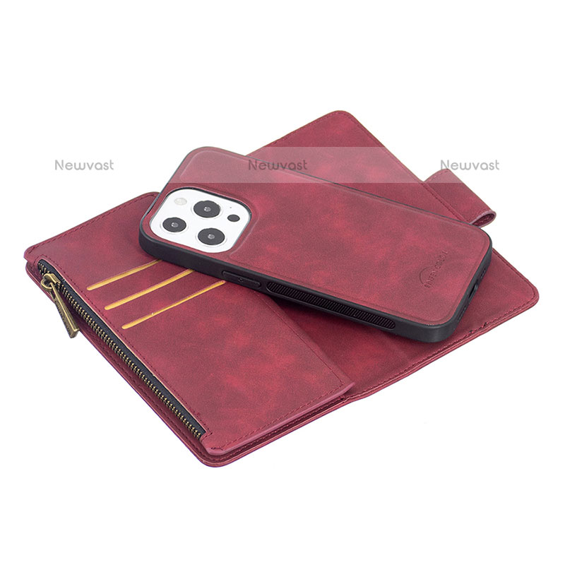 Leather Case Stands Flip Cover L03 Holder for Apple iPhone 15 Pro Max Red Wine