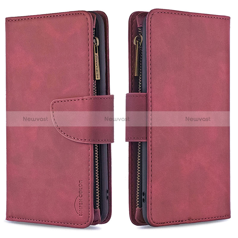 Leather Case Stands Flip Cover L03 Holder for Apple iPhone 15 Pro Red Wine