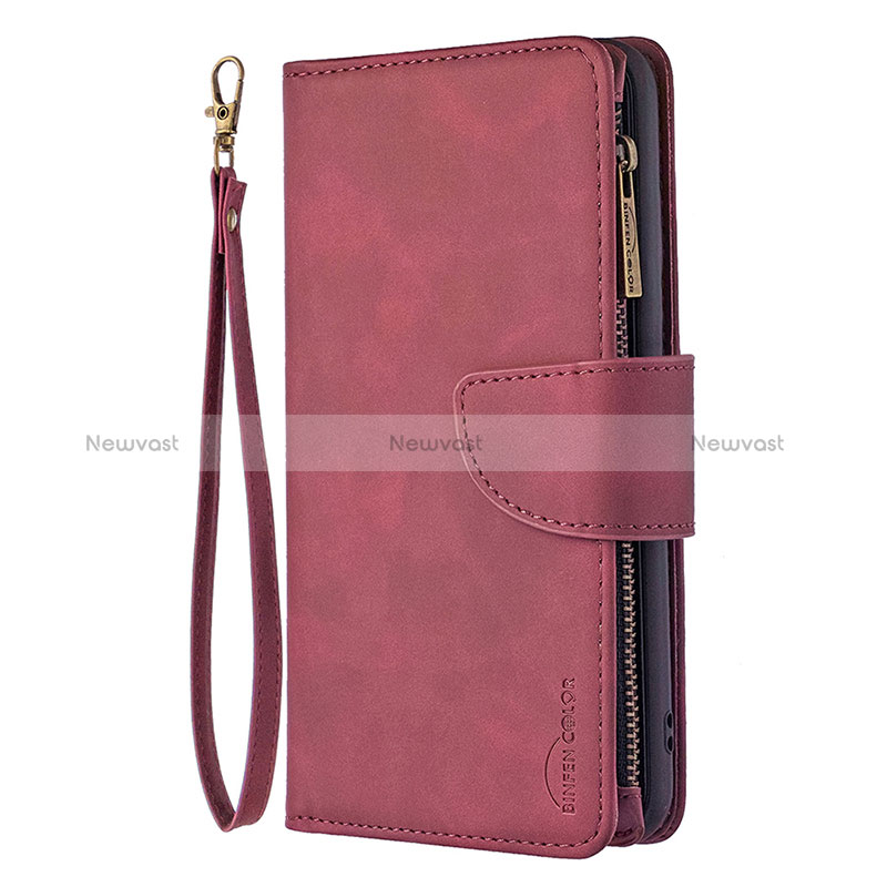 Leather Case Stands Flip Cover L03 Holder for Apple iPhone 15 Pro Red Wine