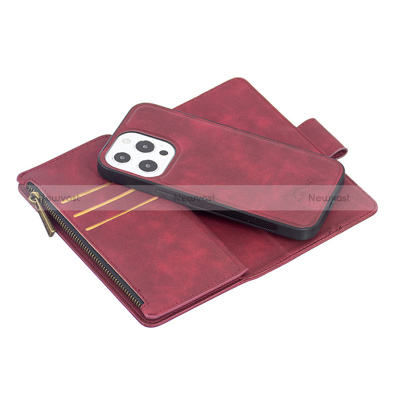 Leather Case Stands Flip Cover L03 Holder for Apple iPhone 15 Pro Red Wine