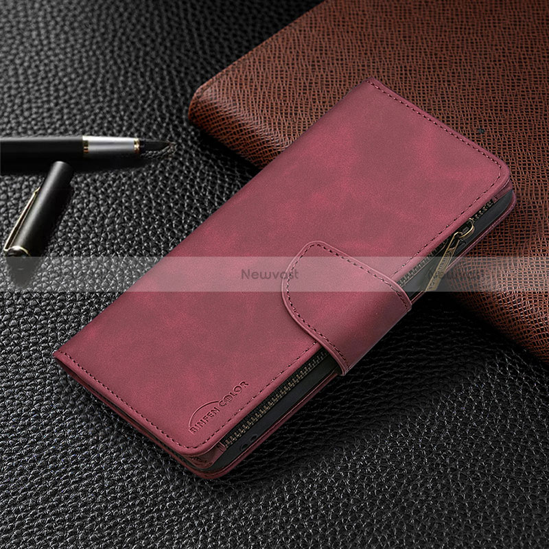 Leather Case Stands Flip Cover L03 Holder for Apple iPhone 15 Pro Red Wine