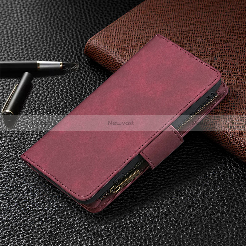 Leather Case Stands Flip Cover L03 Holder for Apple iPhone 15 Pro Red Wine