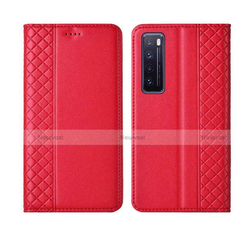 Leather Case Stands Flip Cover L03 Holder for Huawei Nova 7 5G Red