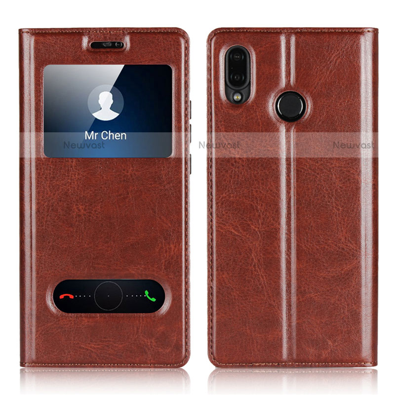 Leather Case Stands Flip Cover L03 Holder for Huawei P20 Lite Brown