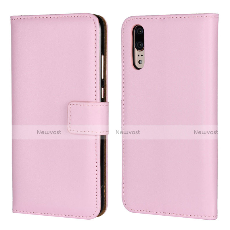 Leather Case Stands Flip Cover L03 Holder for Huawei P20 Pink