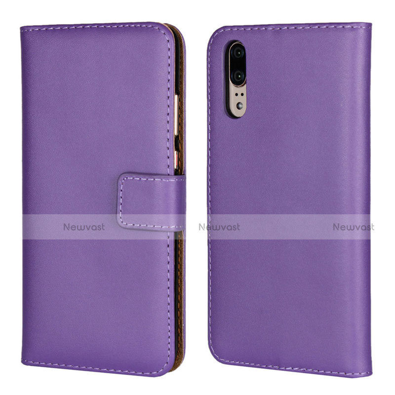 Leather Case Stands Flip Cover L03 Holder for Huawei P20 Purple