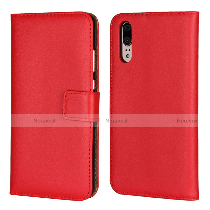 Leather Case Stands Flip Cover L03 Holder for Huawei P20 Red