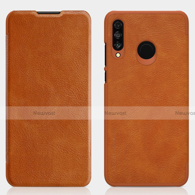 Leather Case Stands Flip Cover L03 Holder for Huawei P30 Lite XL Brown