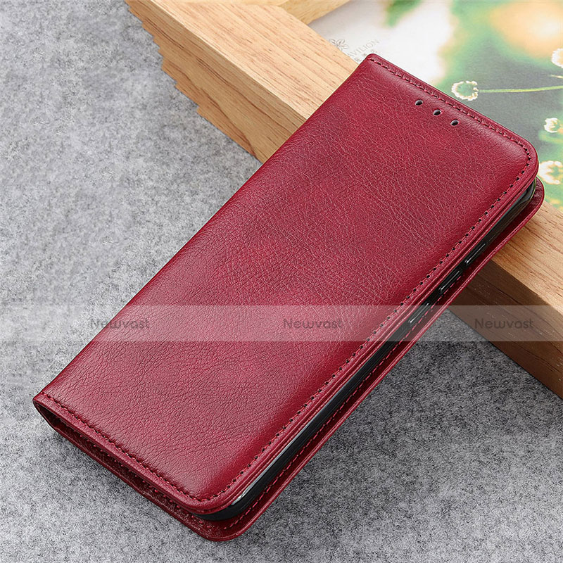 Leather Case Stands Flip Cover L03 Holder for LG K52 Red Wine