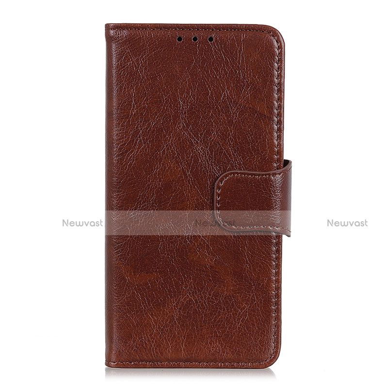 Leather Case Stands Flip Cover L03 Holder for Motorola Moto E7 (2020) Brown