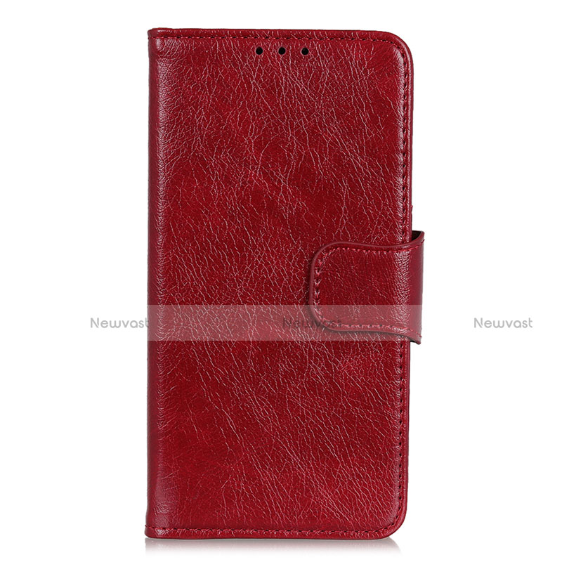 Leather Case Stands Flip Cover L03 Holder for Motorola Moto E7 (2020) Red Wine