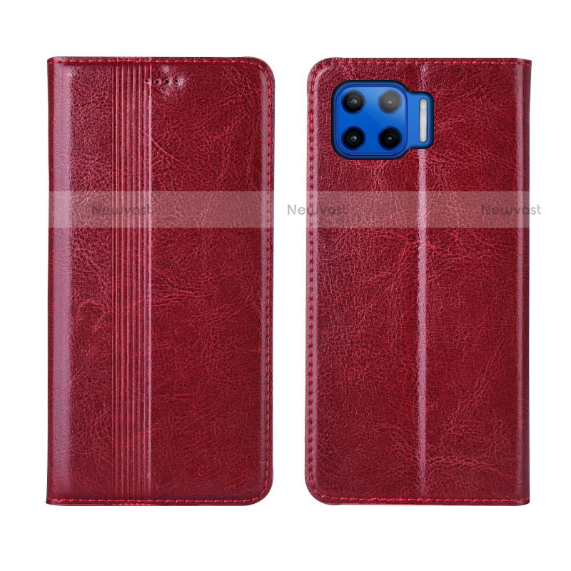 Leather Case Stands Flip Cover L03 Holder for Motorola Moto One 5G Red Wine