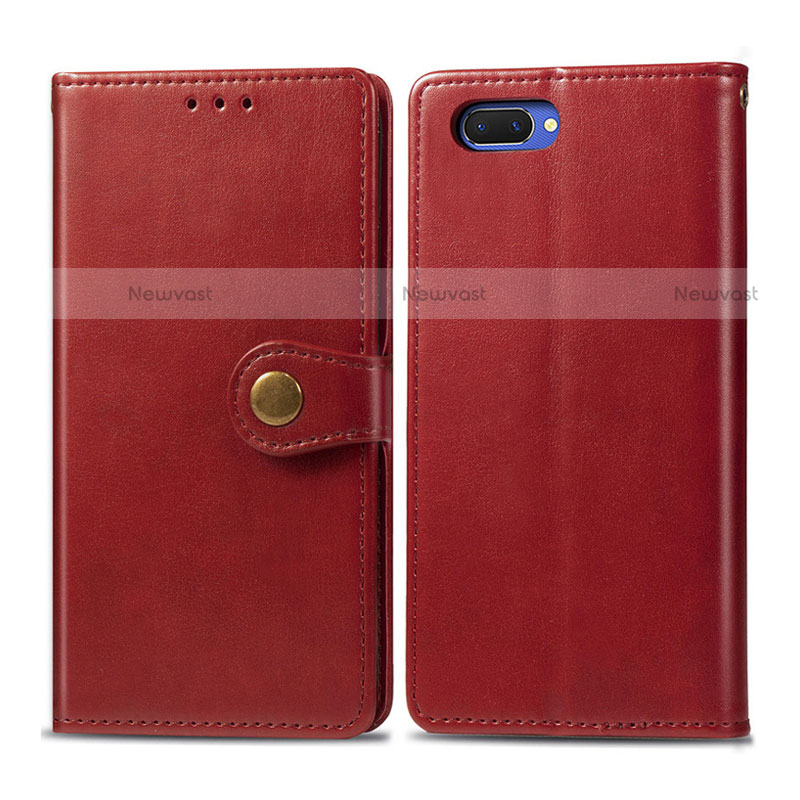 Leather Case Stands Flip Cover L03 Holder for Oppo A12e Red