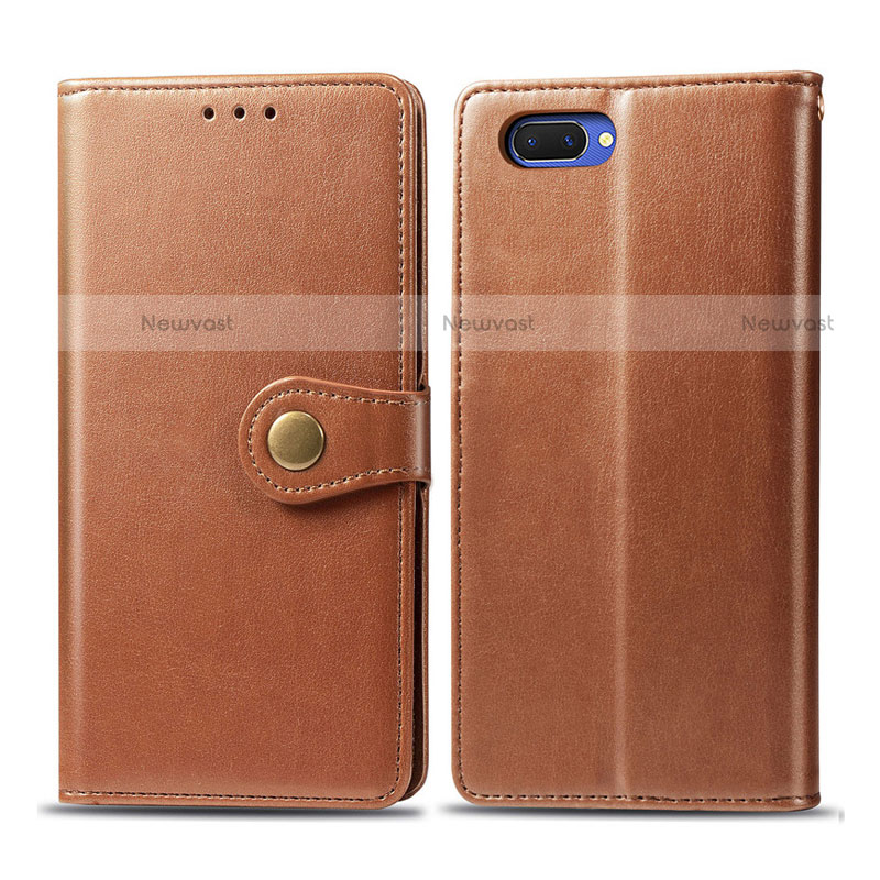Leather Case Stands Flip Cover L03 Holder for Oppo A5 Brown