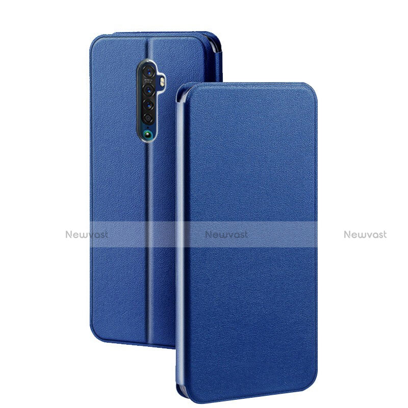 Leather Case Stands Flip Cover L03 Holder for Oppo Reno2 Blue