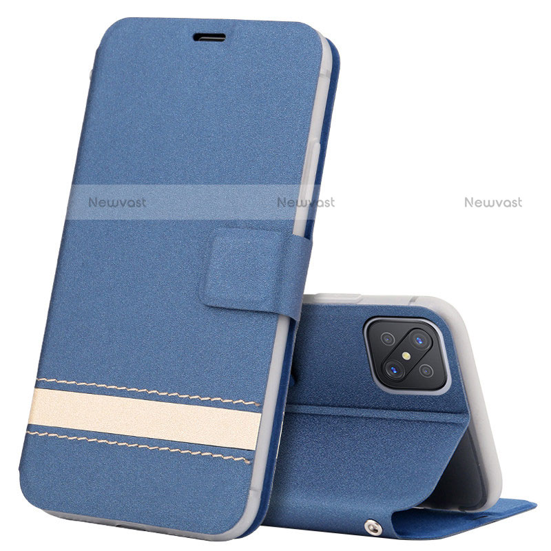 Leather Case Stands Flip Cover L03 Holder for Oppo Reno4 Z 5G Blue