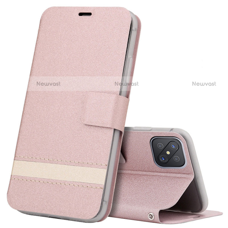 Leather Case Stands Flip Cover L03 Holder for Oppo Reno4 Z 5G Rose Gold