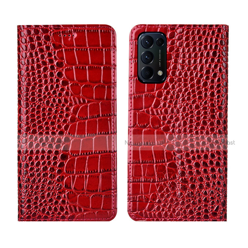 Leather Case Stands Flip Cover L03 Holder for Oppo Reno5 5G Red