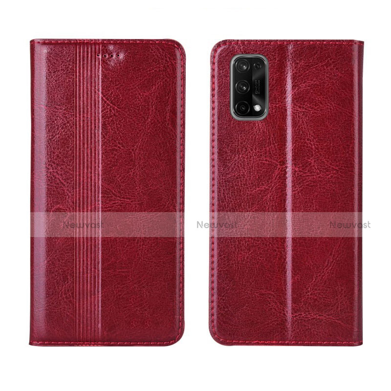 Leather Case Stands Flip Cover L03 Holder for Realme X7 5G Red Wine