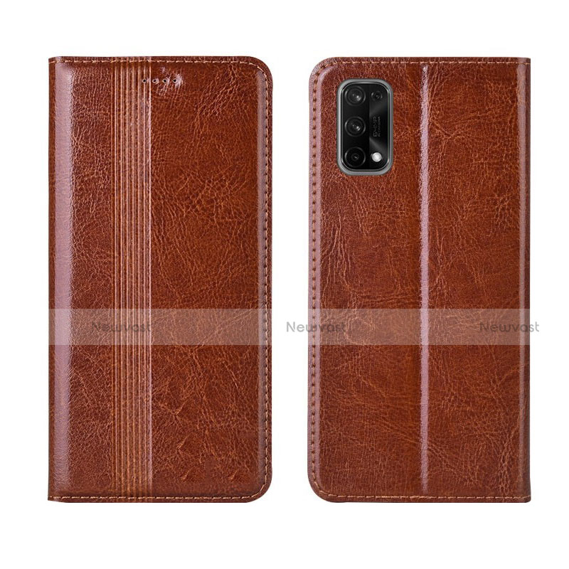 Leather Case Stands Flip Cover L03 Holder for Realme X7 Pro 5G Light Brown