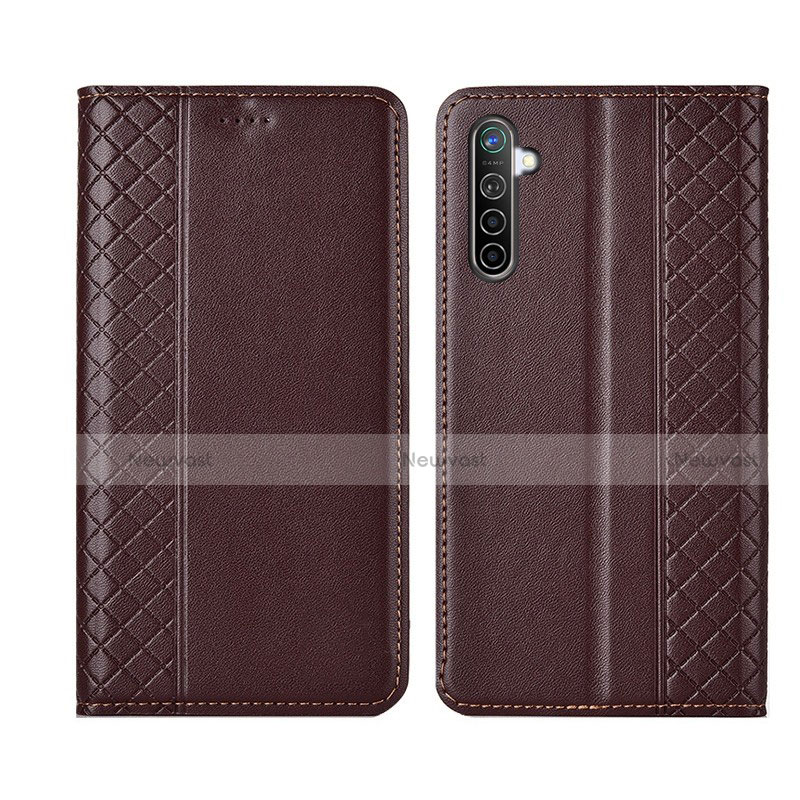 Leather Case Stands Flip Cover L03 Holder for Realme XT Brown