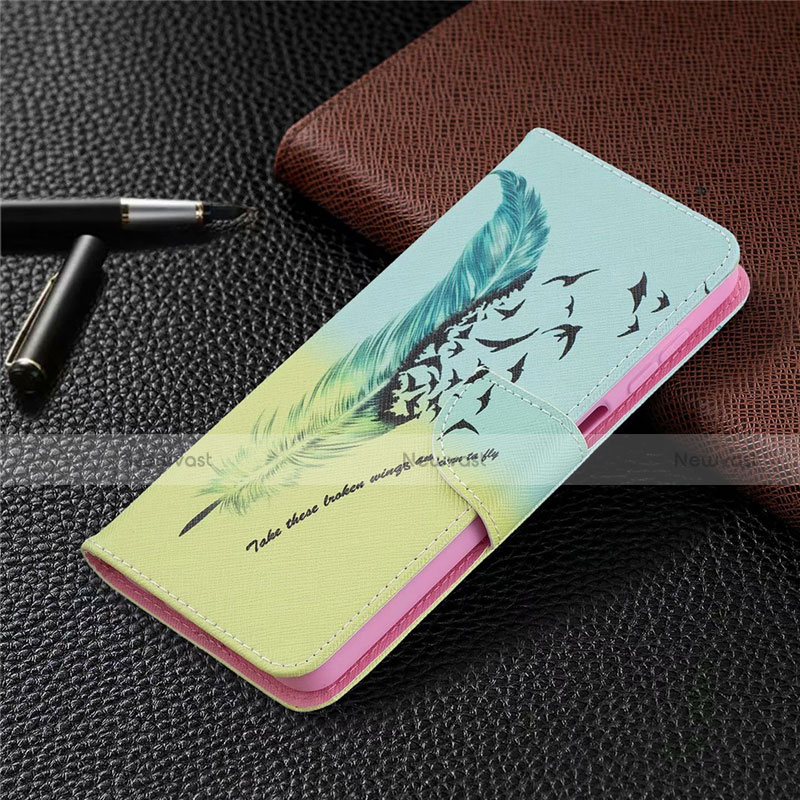 Leather Case Stands Flip Cover L03 Holder for Samsung Galaxy A12 Cyan