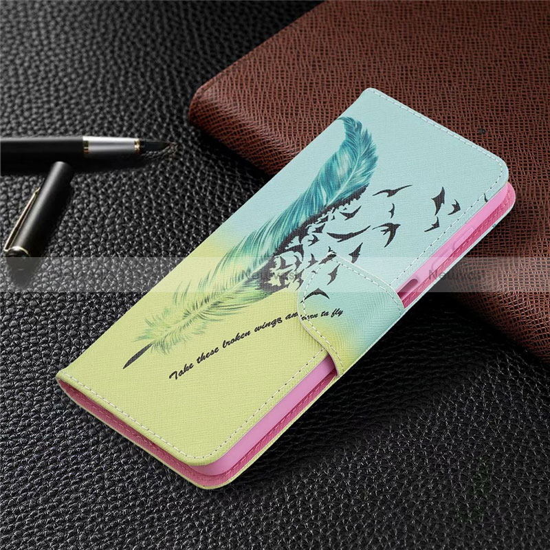 Leather Case Stands Flip Cover L03 Holder for Samsung Galaxy M12 Cyan