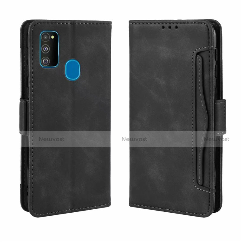 Leather Case Stands Flip Cover L03 Holder for Samsung Galaxy M21 Black