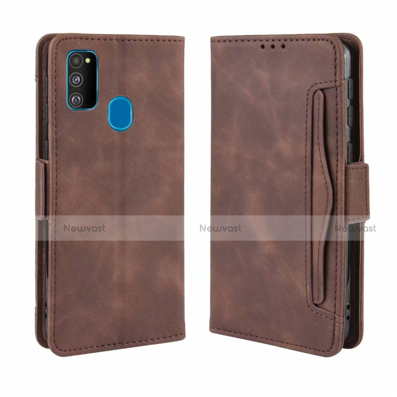 Leather Case Stands Flip Cover L03 Holder for Samsung Galaxy M21 Brown