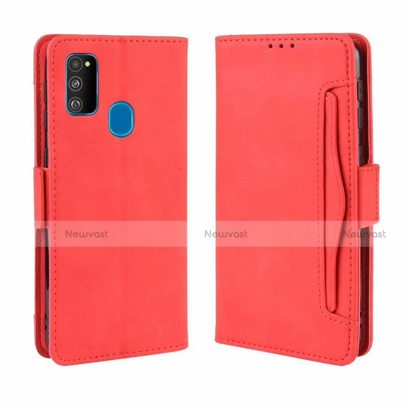 Leather Case Stands Flip Cover L03 Holder for Samsung Galaxy M21 Red