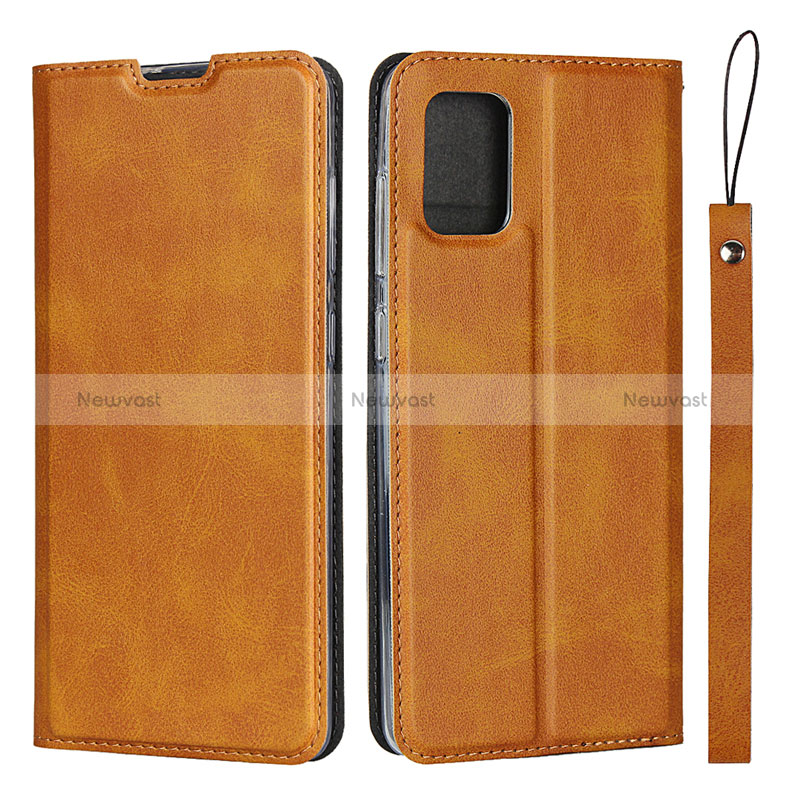 Leather Case Stands Flip Cover L03 Holder for Samsung Galaxy M40S Light Brown