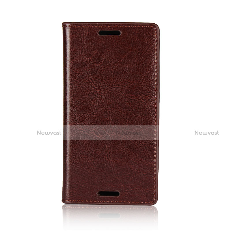 Leather Case Stands Flip Cover L03 Holder for Sony Xperia XZ1 Compact Brown